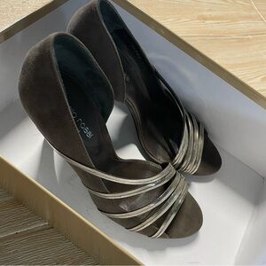 Sergio Rossi Brown and Silver Heels with Strappy Design